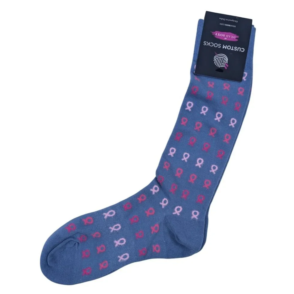 Dead Soxy Blue Socks Pink Ribbons Unisex One Size Fits Most Breast Cancer Cotton